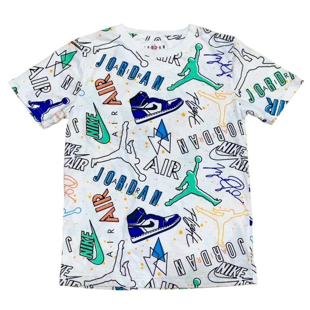 Jordan Jumpman Playground All Over Graphics Print Crewneck T-shirt size M 10-12